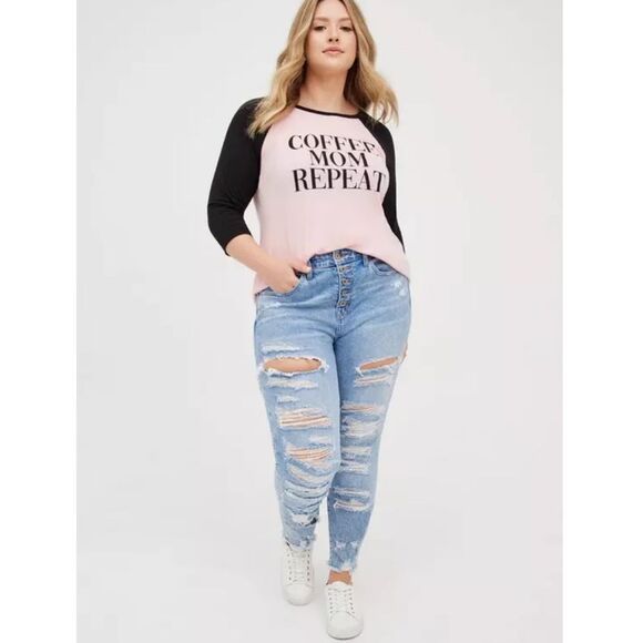 Torrid Women’s Size 4 Pale Blush Classic Fit Raglan Top - Coffee Mom Repeat Tee - Picture 7 of 7